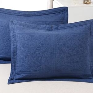 Set Of 2 Navy All Cotton Quilted Standard Size 26x20 PillowShams
